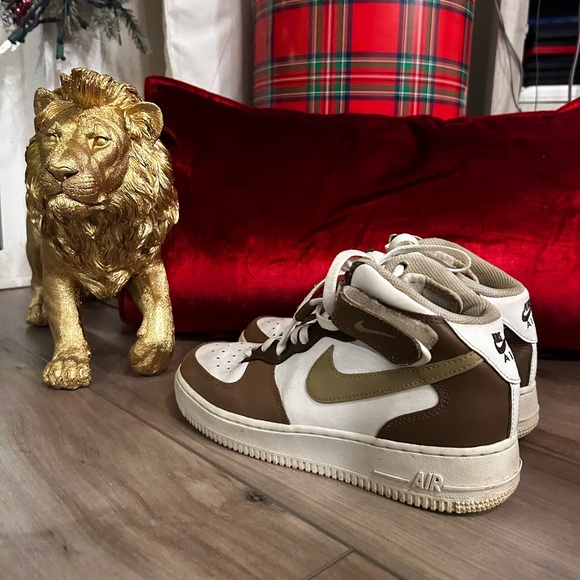🚨🔥 Air Force 1 Mid White Shoes "Cafe Brewed Elegance Mocha Brown" - Picture 1 of 7